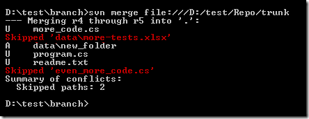 Atombrenner: What means “Skipped” in the subversion merge log?